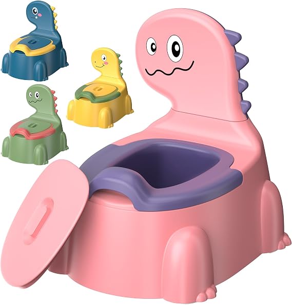 Potty Training Toddler Toilet,Baby Potty Chair for Kids Boys Girls,Dinosaur Portable Potty Toddlers Toilet Seat Potties Trainer with Lid Splash Guard Non-Slip Removable Bowl for 1-6 Year Old, (Pink)