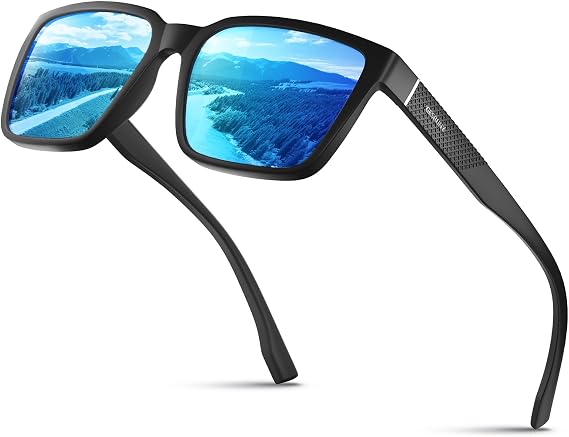 Mens Rectangle TR90 Sunglasses Ultra-Light Durable Frame with Spring-Flex Temples & UV400 Protection