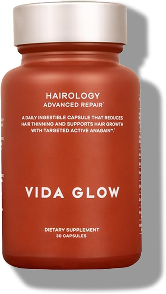 Vida Glow Hairology Hair Growth & Regrowth Capsules Supports Thicker, Stronger Hair, Reduces Thinning & Loss with Biotin, 30 Vegan Capsules for Healthy Hair in Women