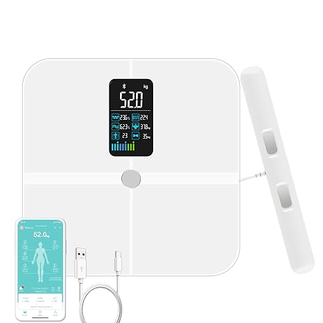 8 Electrode Smart Body Fat Scale, Scales for Body Weight and Fat, Large Display BMI Digital Weight Scale, Composition Analyzer with Report, Accurate Bathroom Scale for Weight Muscle White