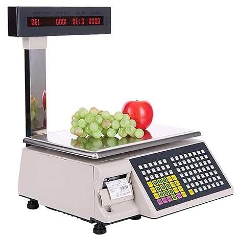 Label Printing Scale Pole Display, Commercial Digital Counting Scales, Price Computing Scale, Double-Sided Display, 30kg Capacity for Supermarket Trade/Retail Store 30KG