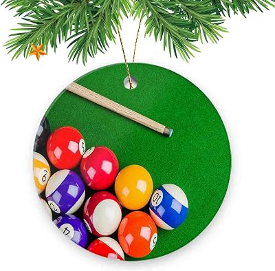 Ceramic Christmas Ornament Circle Pedent,Billiard Balls on Green Table