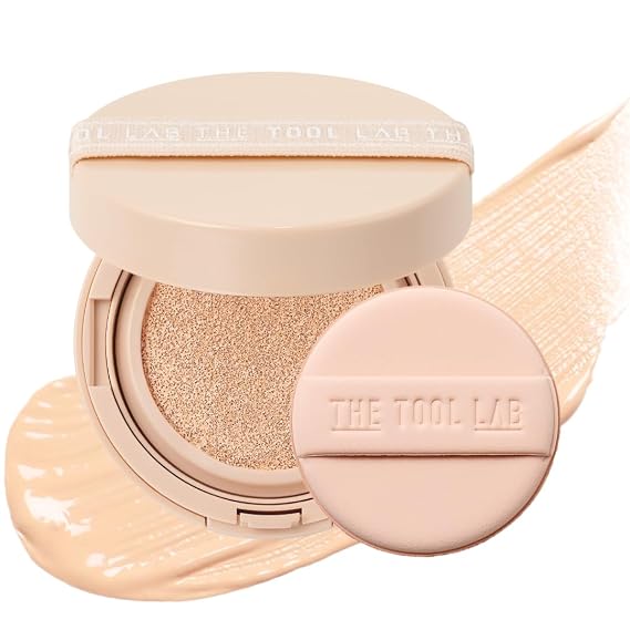 THE TOOL LAB Stamp Skinfit Cushion Foundation, Long Lasting Full Coverage Glass Glow Finish, Korean Foundation Makeup for All Skin Types (No.23 natural beige, Glow Type)