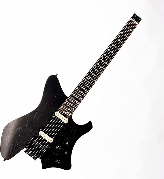 EART GW1 Headless Electric Guitar Dual Humbuckers Solid Body Electric Guitar Rock Guitar Instrument Multi-color, No Veneer in Black
