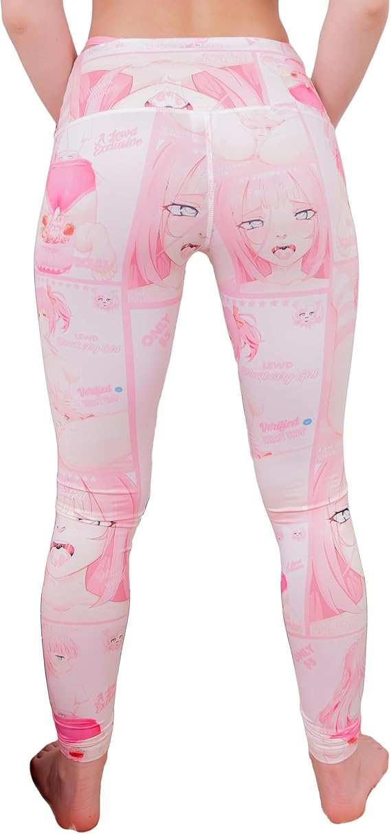 Lewd Fashion Ahegao Face Anime Leggings Perfect for Cosplay & Yoga Waifu-Inspired White Tights Manga-Themed Outfit