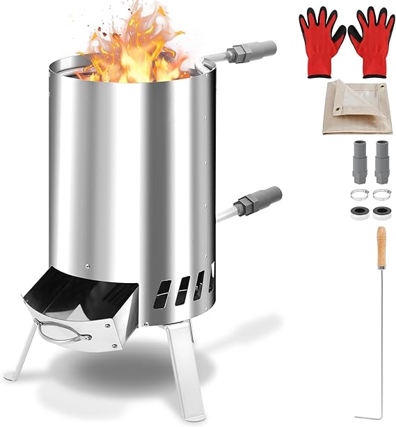 Pool Heater with Fire and Heating Coil Pool Heating Fire Barrel 100% Rustproof Stainless Steel Swimming Pool Heater Diameter 32-38 mm Connection Pool Oven Fire Barrel with Fireproof Mats and Tray