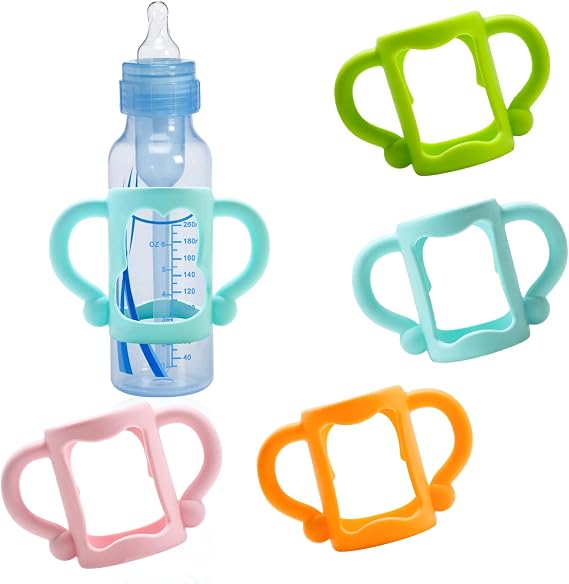 Newmemo Baby Bottle Handles Compatible with Dr-Brown Narrow Baby Bottles 4PCS Baby Bottles Holder with Easy Grip Handles Silicone Baby Bottle Handle for Baby Self Feeding BPA-Free