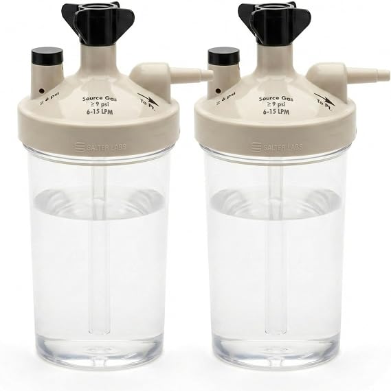 High Flow Oxygen Humidifier Bottle for Oxygen Concentrators, Moisture Support for Oxygen Flow, Durable Replacement Accessory for Home Continuous Flow Systems (2 Pack)