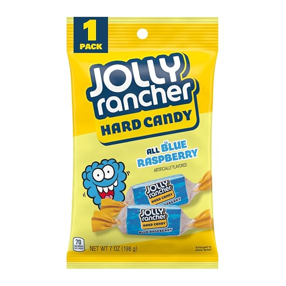 Jolly Ranchers All Blue Raspberry, 7 Ounce Bag (Pack of 1), Individually Wrapped Hard Candy, Blue Candy, The Hampton Popcorn & Candy Company