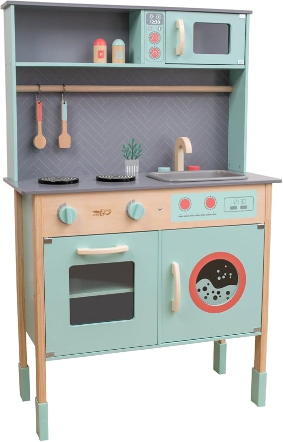 Owl & Fox Wooden Kitchen Set, Pretend Play for Girls and Boys with Sink, Hob, Taps, Microwave, Washing Machine, Utencils, FSC Sustainable, Traditional & Stylish, 3 years+, 69x29x106 cm H