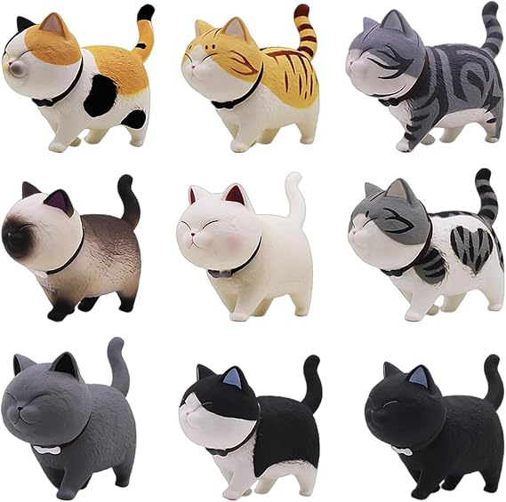 9 Pcs Cat Figurines Ornaments Set, Hand-Painted Mini Kitten Statue Tiny Resin Animals Realistic Cat Decor For Desk Bookshelf Car Dashboard, Home Office Decoration And Animal Figure Gift (Style 1)