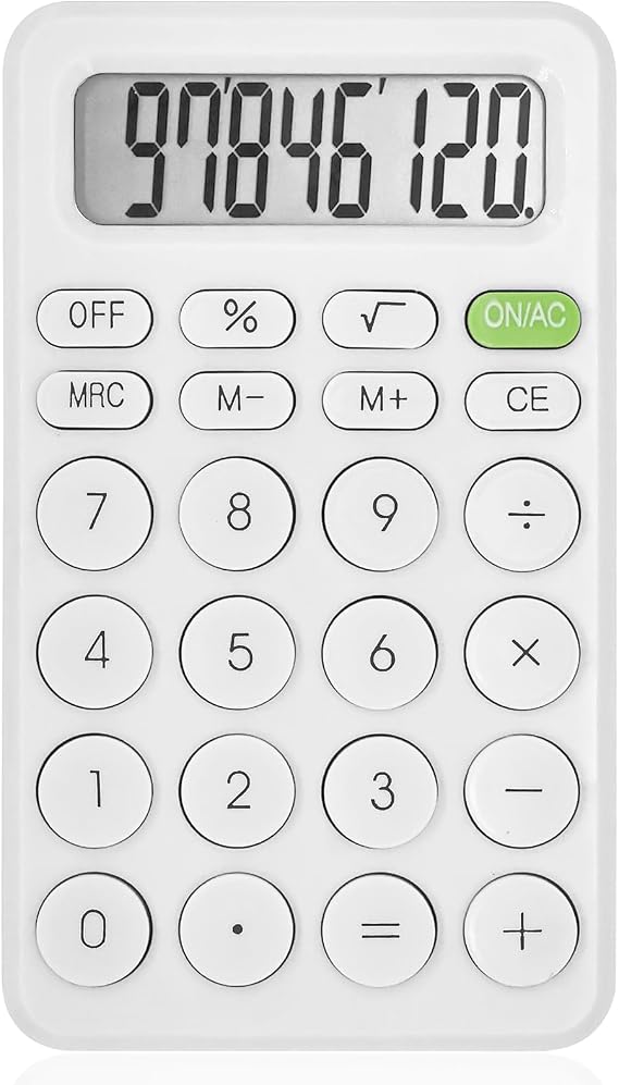 Cute Calculator, Basic Four Function for Teachers Students Basics Office, Small Handheld Calculators, 8 Digit with LCD Display, Sensitive Button, 5.53.2 inches White