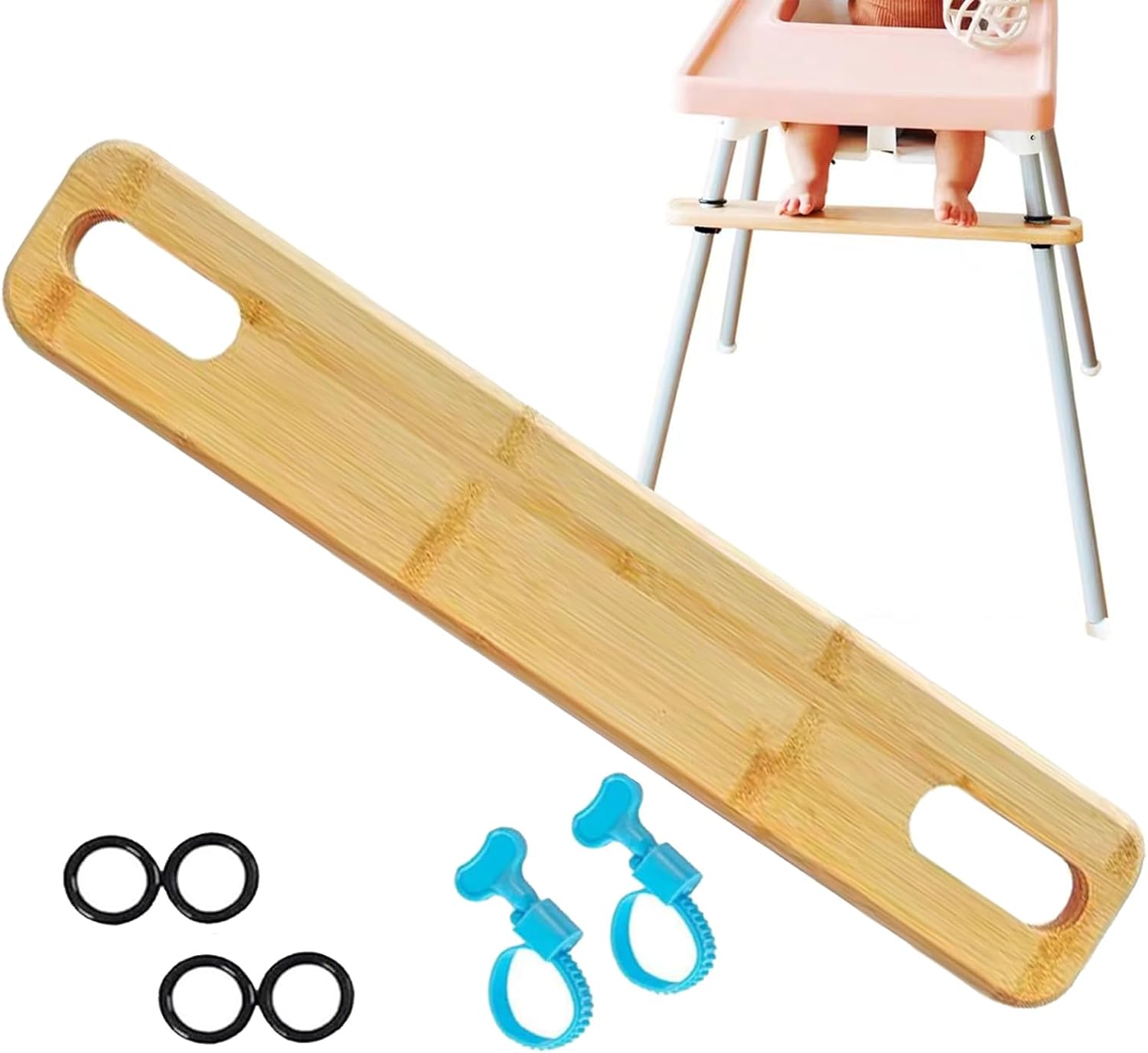 High Chair Footrest, Adjustable Non-Slip Natural Bamboo Wooden Foot Rest for Baby HighChair Footrest, Compatible with Antilope IKEA Highchair Accessories