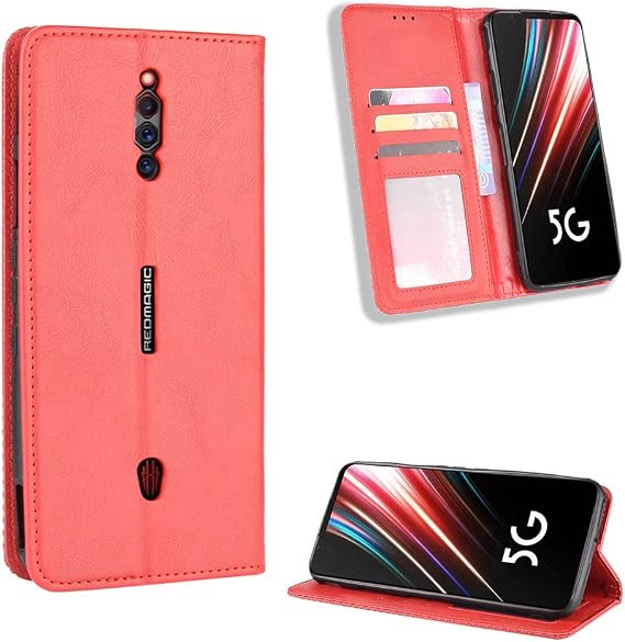 Jielangxin Keji Case for ZTE Nubia Red Magic 5G Case Cover,Case for ZTE Nubia Red Magic 5G Case PU Leather flip Cover Red