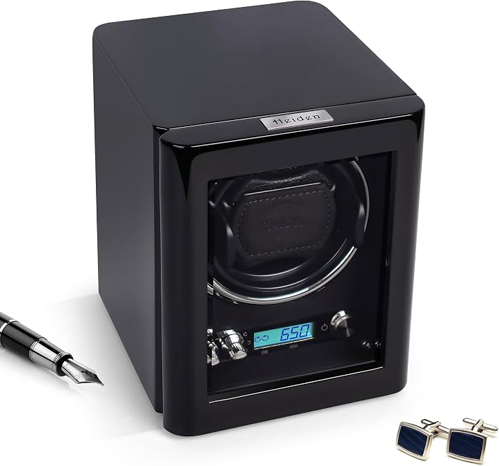 Heiden Single Watch Winder - Watch Winder for Automatic Rolex Watches, Direct Drive Brushless Motor, LCD Digital Controls, Hand Made and Assembled Nova