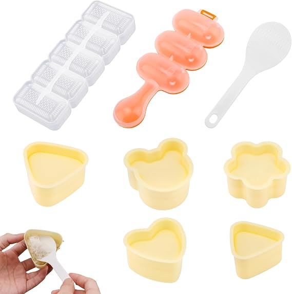 Onigiri Mold Set, Funny Musubi Press with Rice Spoon Non-Stick Japanese Sushi Making Kit for Kids Lunch Bento