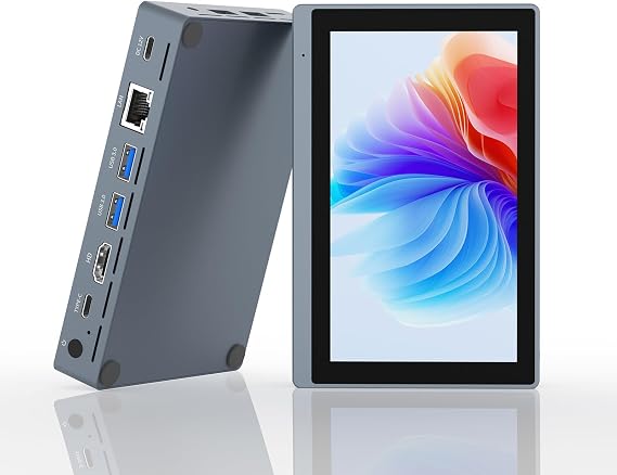 Mini PC Computer-HEIGAOLAPC Win11 Pro Mini Desktop with Built-in 5.5" Touch Display, Micro Computer N5095 8GB Ram 128GB Rom, Dual Display Output via HDMI 2,0 & Type-C 3.1, WiFi5, BT4.2, 4XUSB 3,0, Lan