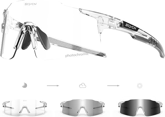SCVCN Photochromic Cycling Glasses Sports Sunglasses Men Women Clear Bicycle MTB UV400 Protection TR90 Frame Bike