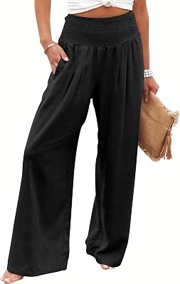ANRABESS Women Linen Palazzo Pants Summer Boho Wide Leg High Waist Casual Lounge Pant 2026 Beach Travel Vacation Outfits