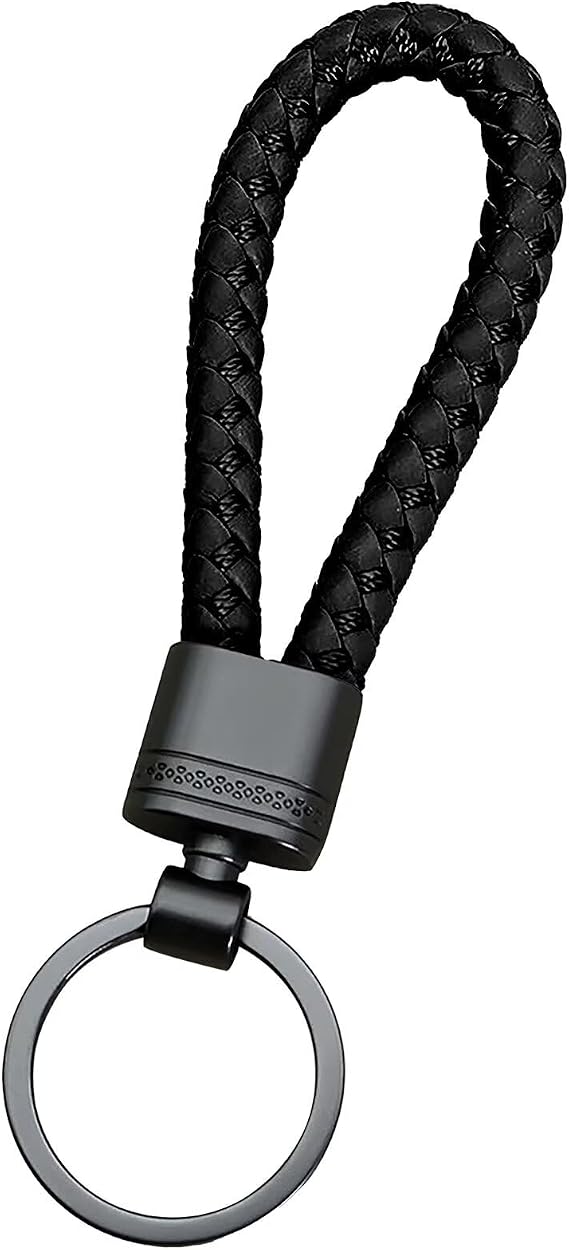 Braided Leather Keychain, PU Leather Strap Keyring Car Braided Keychain Woven Rope Keyring with Zinc Alloy, Key Fob Hanging Ornament for Hang Keys Car Keys for Men or Women