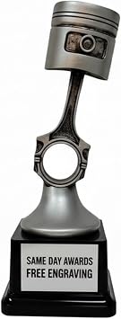 Silver Piston Trophy with Free Engraving Automotive Racing Award for Car Shows, Motorsports, Auto Clubs, Engine Builders & Racing Events