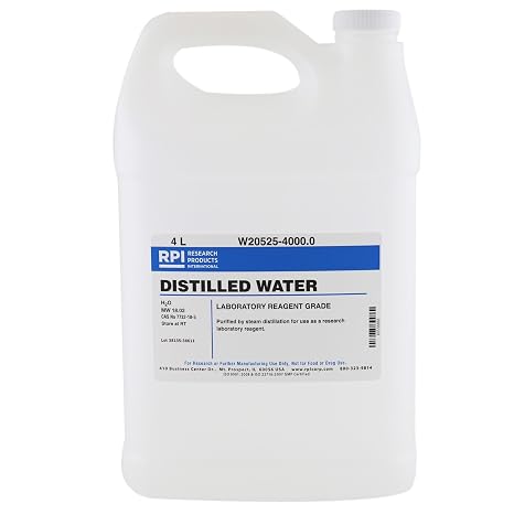 Distilled Water, Laboratory Grade, 4 Liters