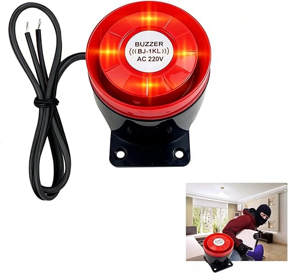 120dB Wired Security Siren with LED Strobe, 220V for Home Garage