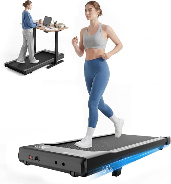 DeerRun 6% Incline Walking Pad, 2.5HP Quiet Under Desk Treadmill with 300lbs Capacity, 3.8MPH, App & Remote Control, Walking Pad Treadmills for Home Office & Small Spaces