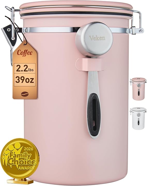 Veken Coffee Canister,39OZ, 2.2lbs,Large Airtight Stainless Steel Container