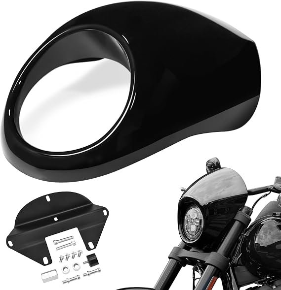 Amazicha Front Headlight Fairing Cowl Mask Headlamp Visor Bracket Fit for Harley Sportster XL 1973-later (Glossy Black)
