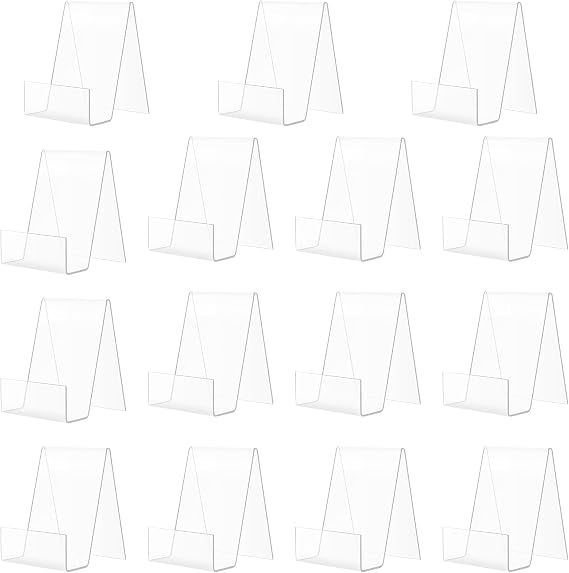 PINGEUI 15 PCS Clear Acrylic Book Stand, 7.5 x 9 x 10.5 cm, Modern, Contemporary Tabletop Book Display Stands with Lip, Transparent