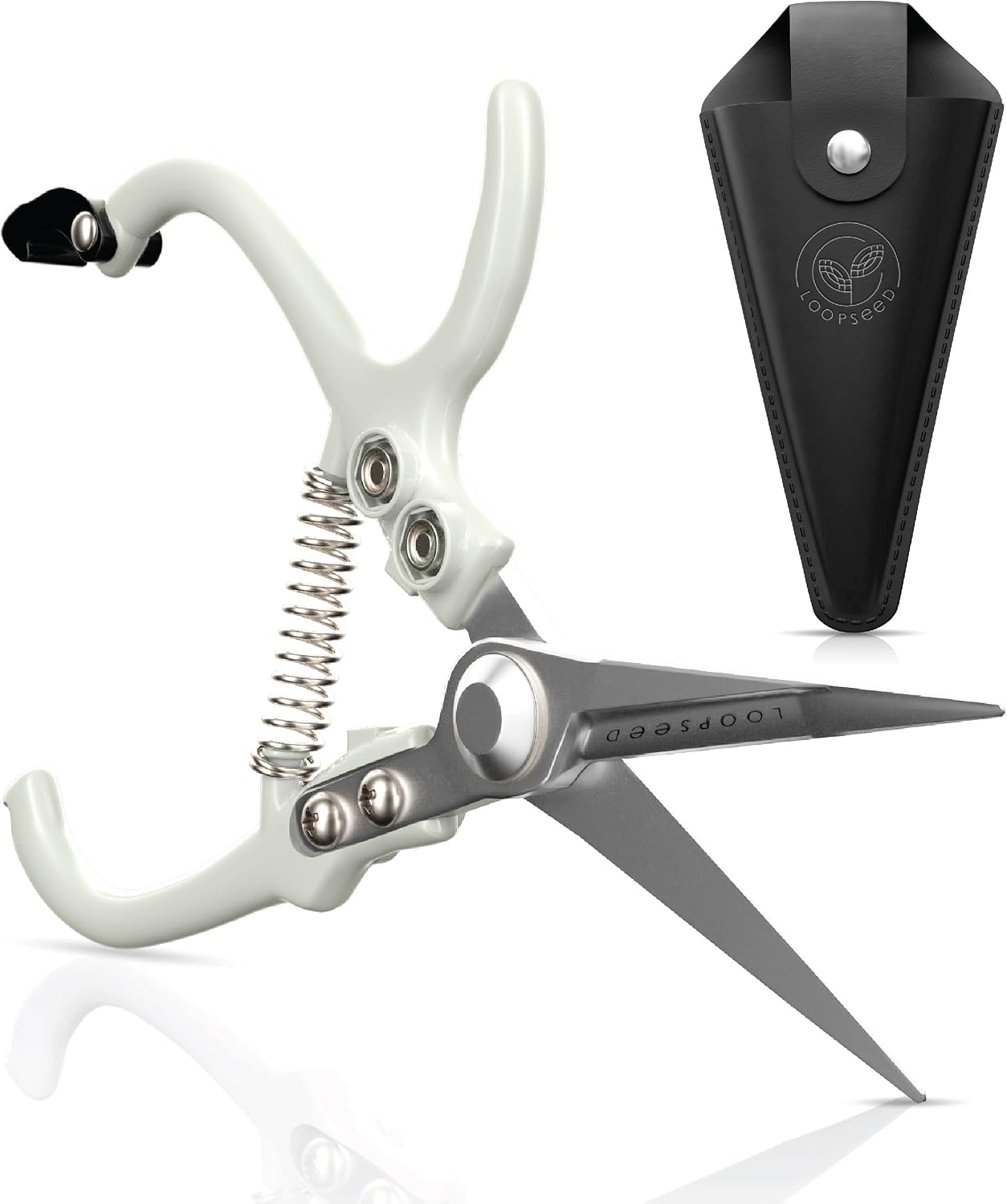 LOOPSEED Plant Pruning Shears with Leather Sheath Garden Trimming Scissors with Belt Holster Bonsai Trimmers Herb Snips Flower Clippers Modern Garden Tools 2 Piece Bundle
