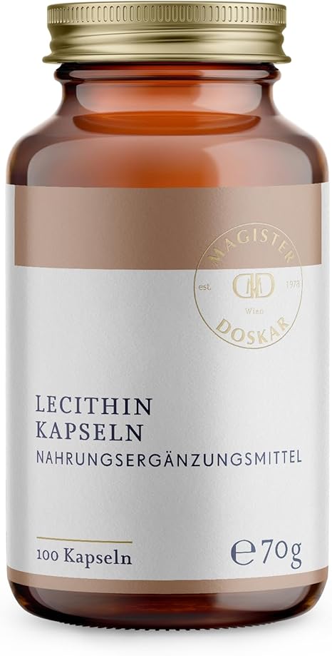 Lecithin Capsules [Pharmacy Quality] – 100 Capsules with Pure Sunflower Lecithin for Cell Metabolism – Laboratory Tested & Free from Unwanted Additives