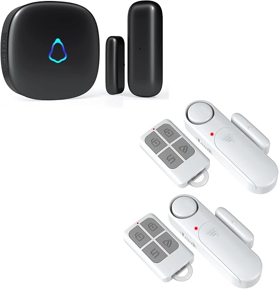 Bundle: Door Chime (1 Transmitter + 1 Plug-in Receiver) and 2 Pack Door Alarms When Opened for Kid Safety/Home Security