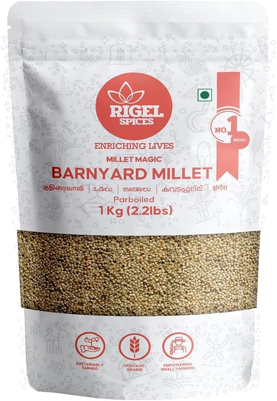 Rigel Spices Barnyard Millet | Resealable pack | Kuthiraivali | Non GMO | Gluten Free | Rich in fiber (1 KG)