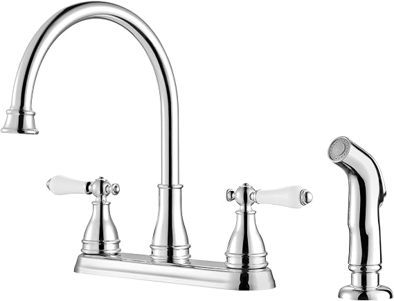 Pfister Sonterra 2-Handle Kitchen Sink Faucet with Side Sprayer High Arc Polished Chrome Finish 1.8 GPM Flow Rate 3 or 4 Hole Installation Ceramic Disc Valve F0364SNC