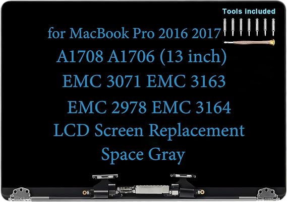 13" Screen Replacement for MacBook Pro A1708 A1706 EMC 3071 3163 EMC 2978 3164 Late 2016 Mid 2017 LCD Display Screen Complete Full Top Assembly 661-07970 661-05323 (Space Gray)