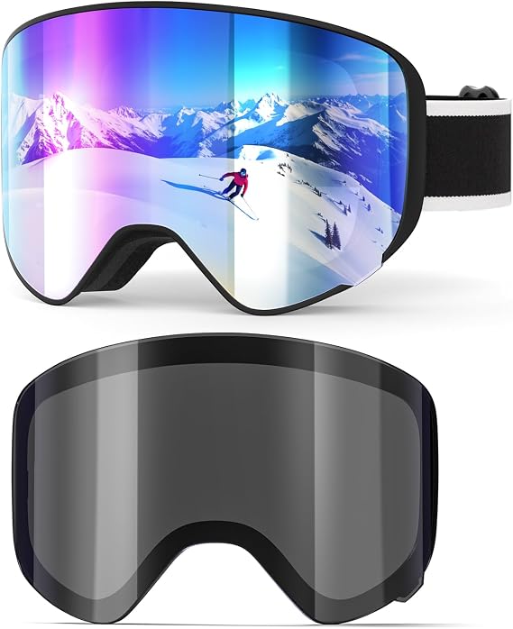 MAMBAOUT Ski Goggles with Magnetic Lens, Kids Snowboarding Goggles for Boys Girls, Anti Fog UV Protection Age 3-14