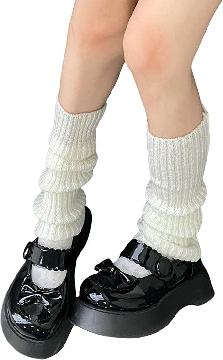 Verdusa Women's Harajuku Leg Warmers Y2K Solid Rib Knit Long Socks