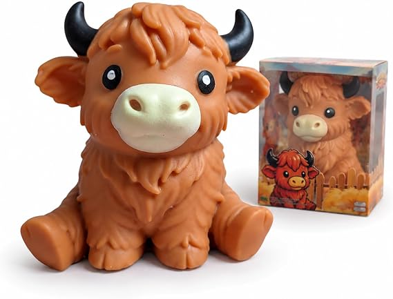 Highland Cow Squishy Stress Ball, Soft Slow Rising, 6 Inch