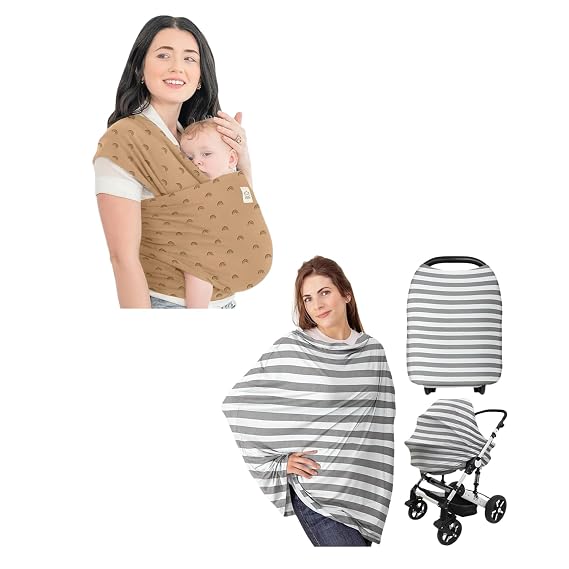KeaBabies Baby Wrap Carrier and Baby Car Seat Cover - All in 1 Original Breathable Baby Sling, Hands Free Baby Carrier Sling - Car Seat Covers for Babies
