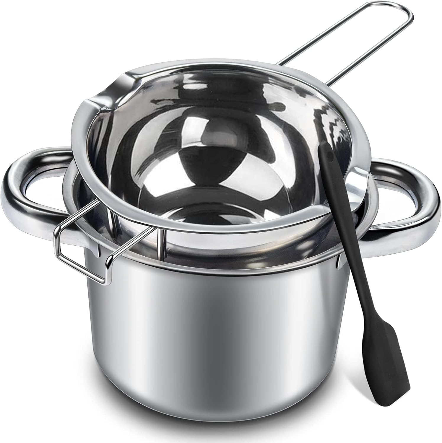 Double Boiler Pot Set, 600ml0.5QT Chocolate Melting Pot with 1.5QT 304 Stainless Steel Pot, Melting Pot with Silicone Spatula for Melting Chocolate, Candy, Candle, Soap, Wax
