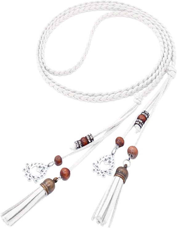 TeeYee Women Skinny Waist Belt PU Leather Braided Rope Boho Tie knot Belt