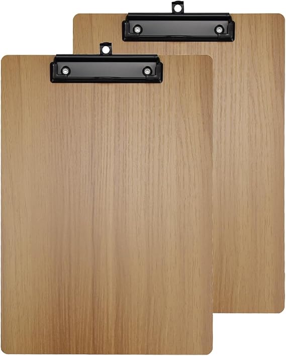 Wooden Clipboard Durable MDF Clipboard A4 Letter Size for Office Low Profile Clip 2 Packs Brown