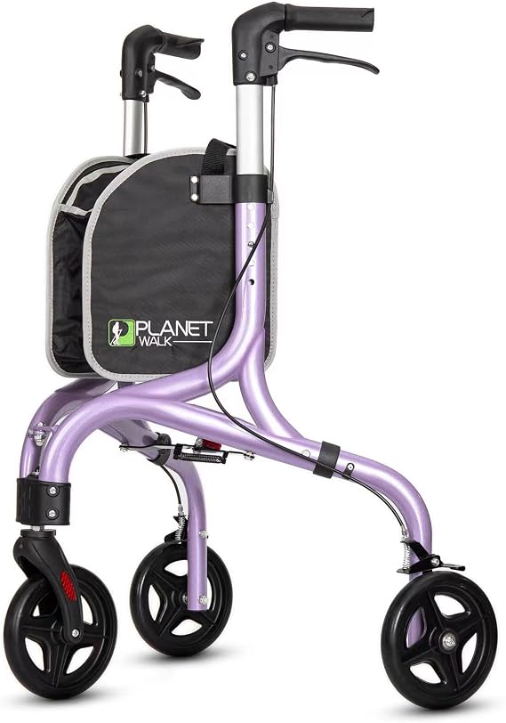 Planetwalk Premium 3 Wheel Roller Walker for Seniors - Ultralight Folding Walker for Seniors, Aluminum Tri Wheel Moving Aid, Brilliant Purple