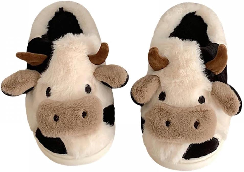 oiangi Cute Cartoon Cow Slippers for Women Anit-slip Open Toe Mute Linen Slides Indoor Soft Thick Sole Animal Slippers Kawaii Casual Comfortable Ladies Slip on Shoes