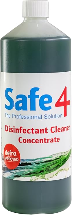 Safe4 Professional Disinfectant Concentrate - Enhanced Formulation,UK Manufactured,for Effective Virus & Bacteria Protection in Professional & Animal Care Settings (1L, Apple)