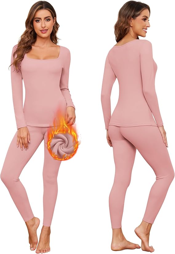 Women's Thermal Underwear Set Long Johns Fleece Lined Base Layer Long Sleeve Warm Shirts Winter Cold Weather Top Bottom