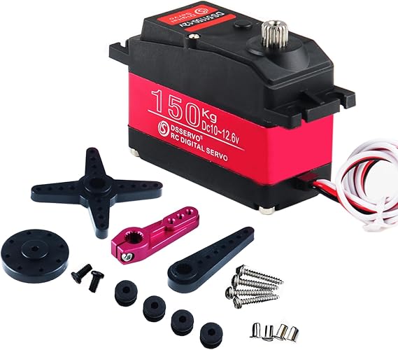 DS51150SSG 150KG High Torque Digital Servo, 12V High Voltage Waterproof, 270° Large Angle, Stainless Steel Gear for 1/5 Scale RC Cars & Large Robots, 173kg·cm at 12.6V (18T Horn)