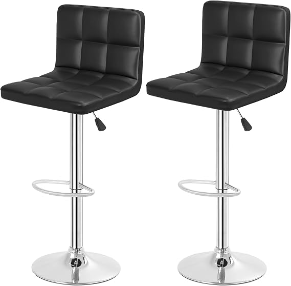 BestOffice | Bar Stools with Backrest | Black, Set of 2 | PU Leather | Counter High Armless Island Chairs with Height Adjustment, 360 Swivel & Footrest | For Home, Bars, Kitchen, Restaurants